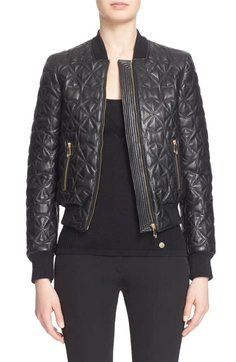 versace collection leather trim quilted jacket